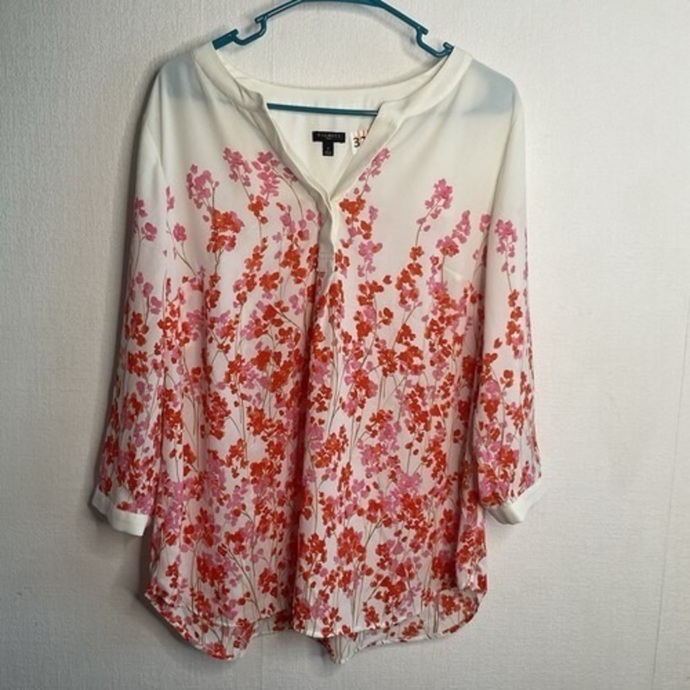 NWOT Talbots Cream/Ivory Floral Long Sleeve Popover Blouse Top Women X Vietnam